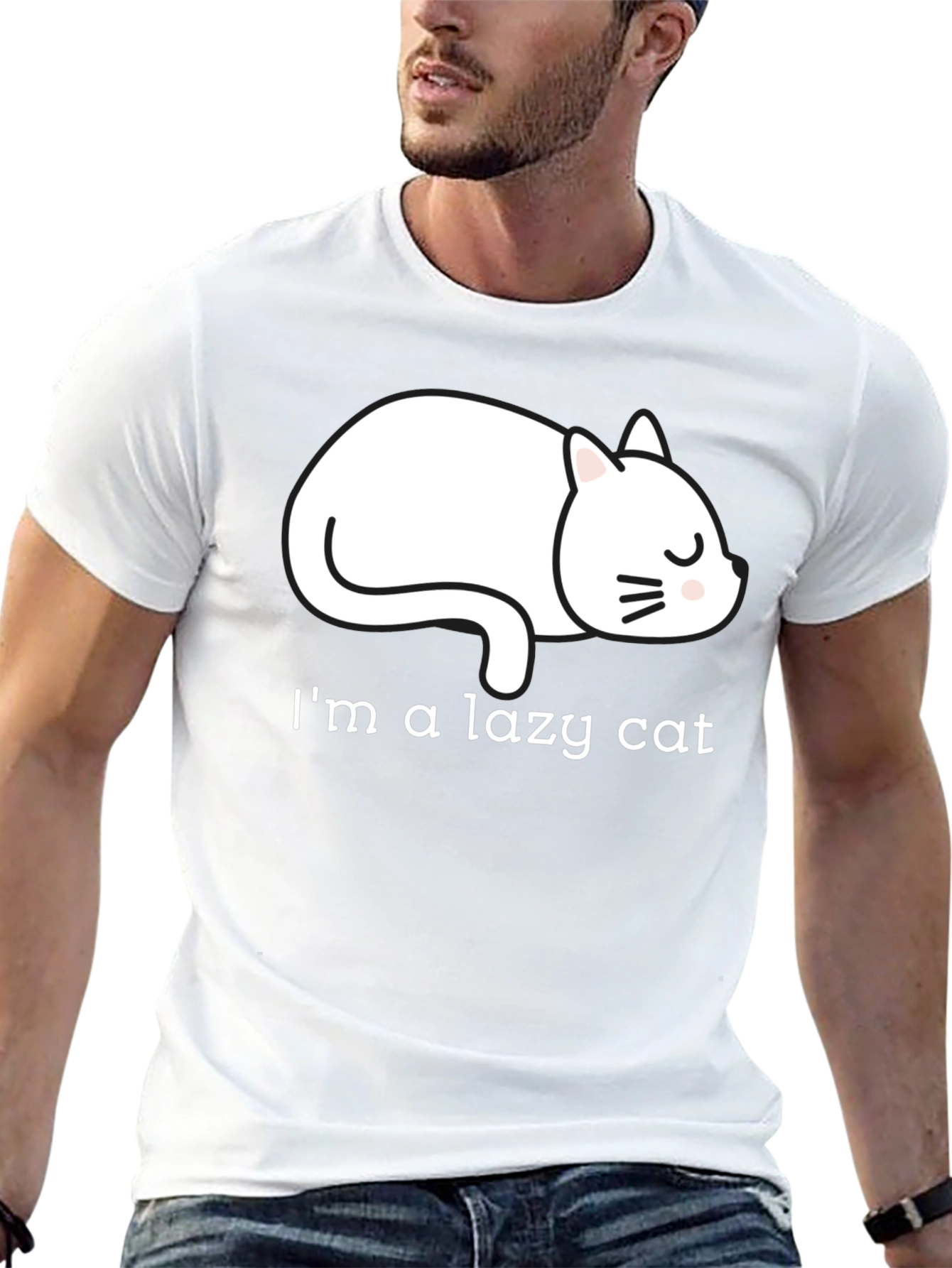 Lazy Cat Graphic Tee - Unisex Black T-Shirt