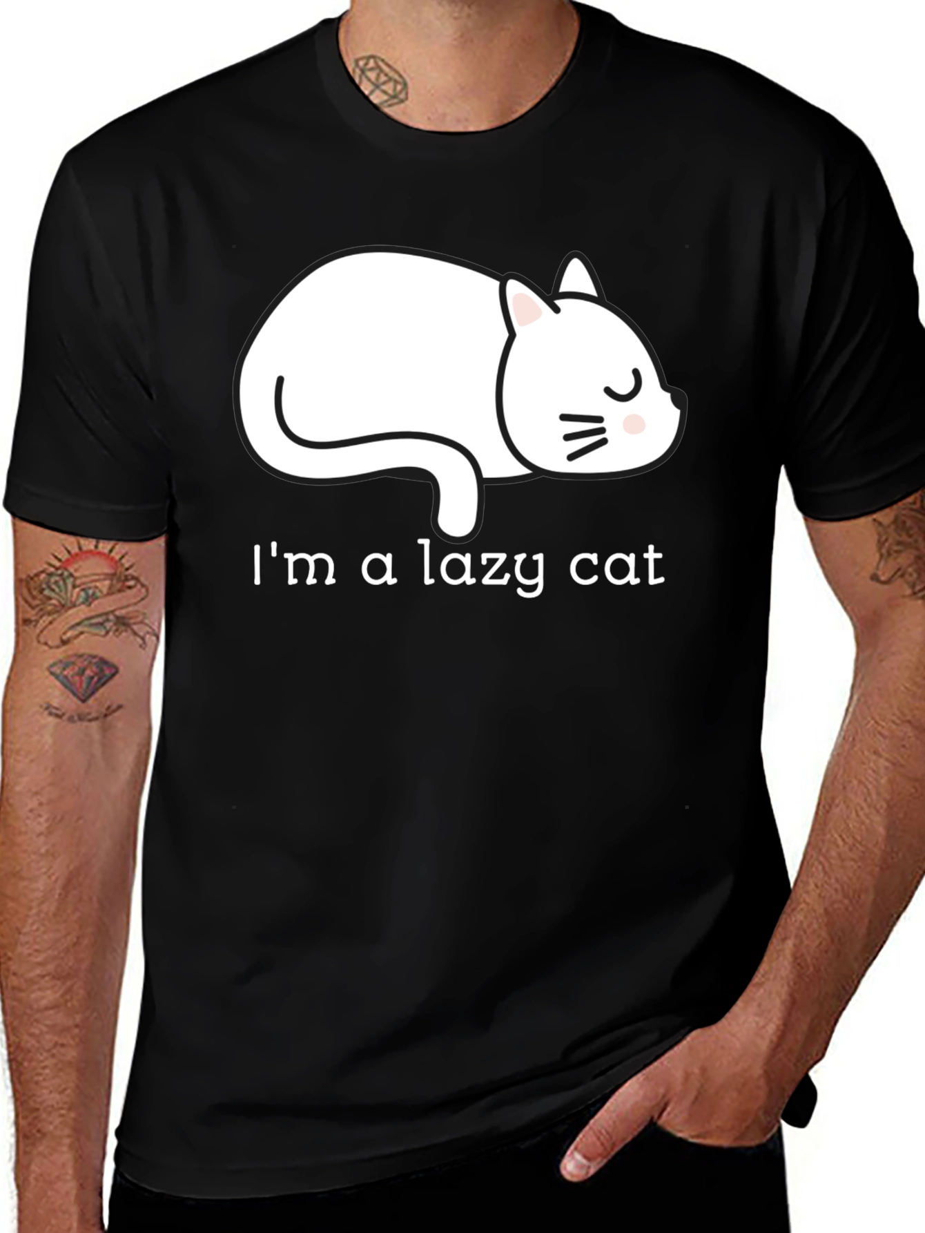 Lazy Cat Graphic Tee - Unisex Black T-Shirt