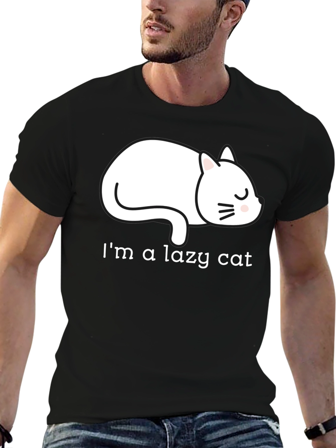 Lazy Cat Graphic Tee - Unisex Black T-Shirt