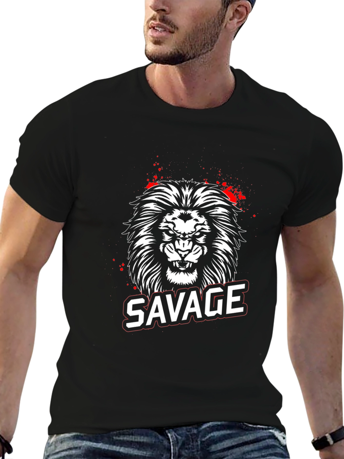 Savage Lion Graphic Tee - Black Cotton T-Shirt