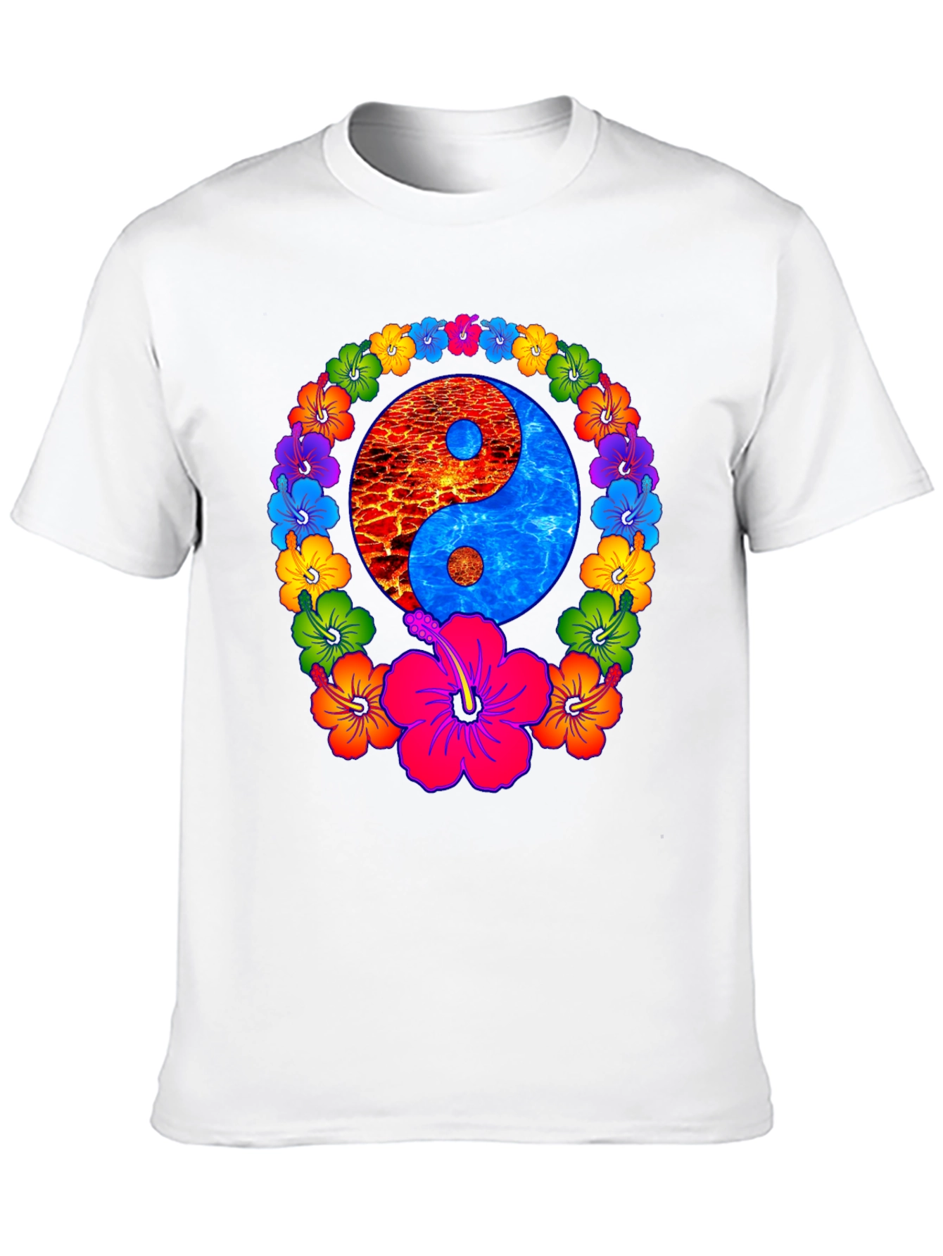 Yin Yang Hibiscus T-Shirt - Fire and Water Balance