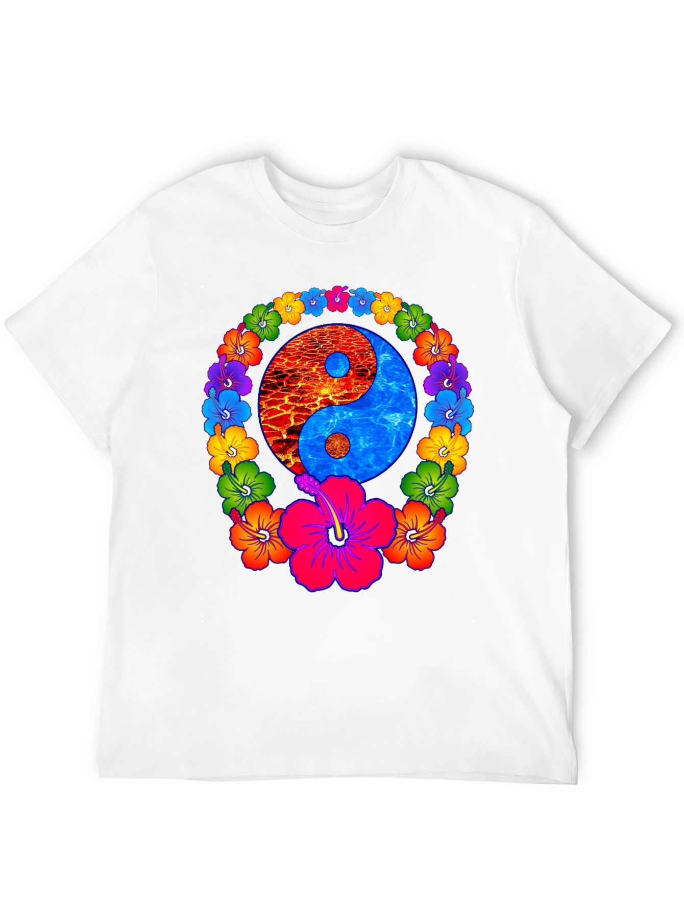 Yin Yang Hibiscus T-Shirt - Fire and Water Balance