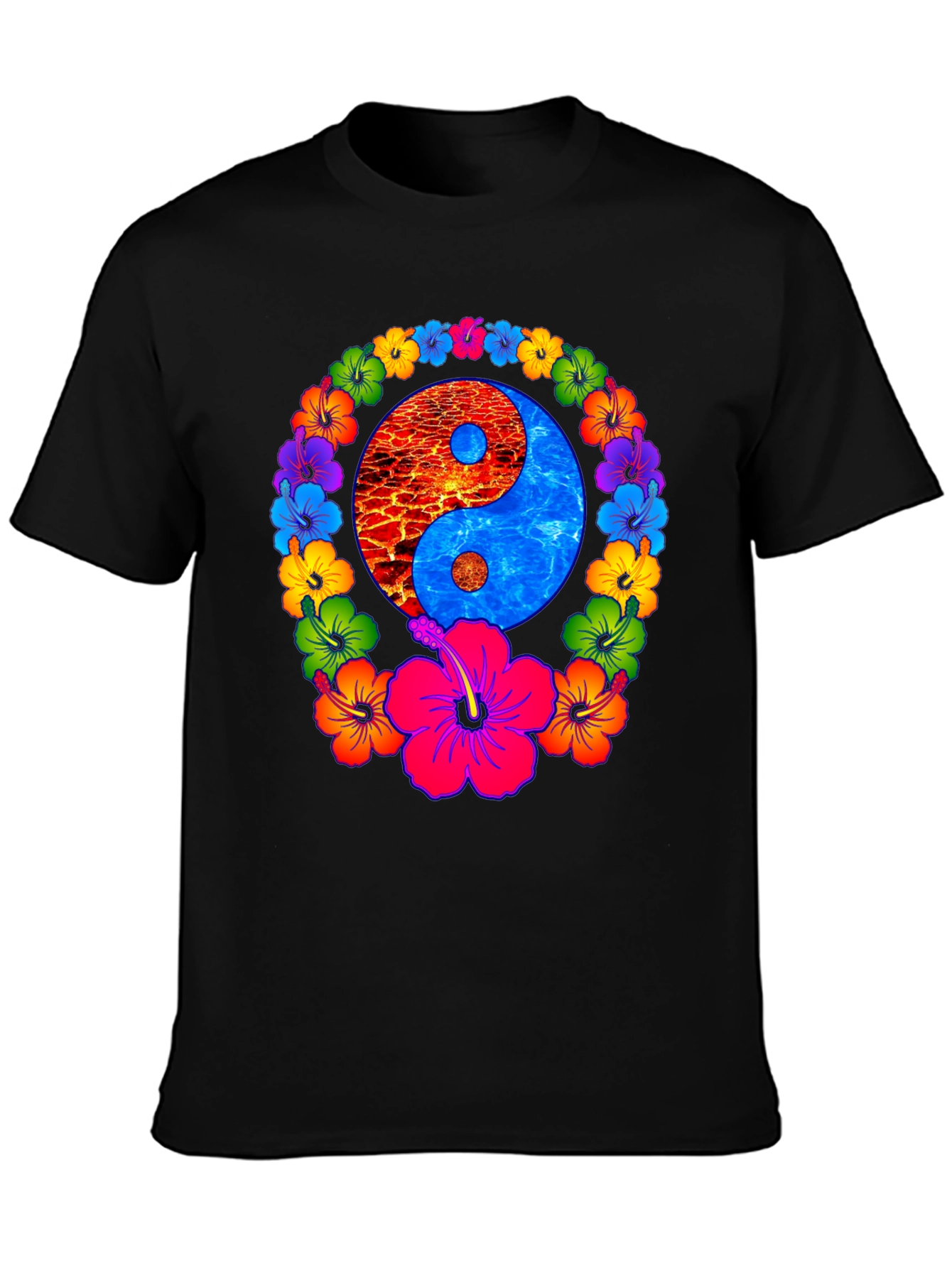 Yin Yang Hibiscus T-Shirt - Fire and Water Balance