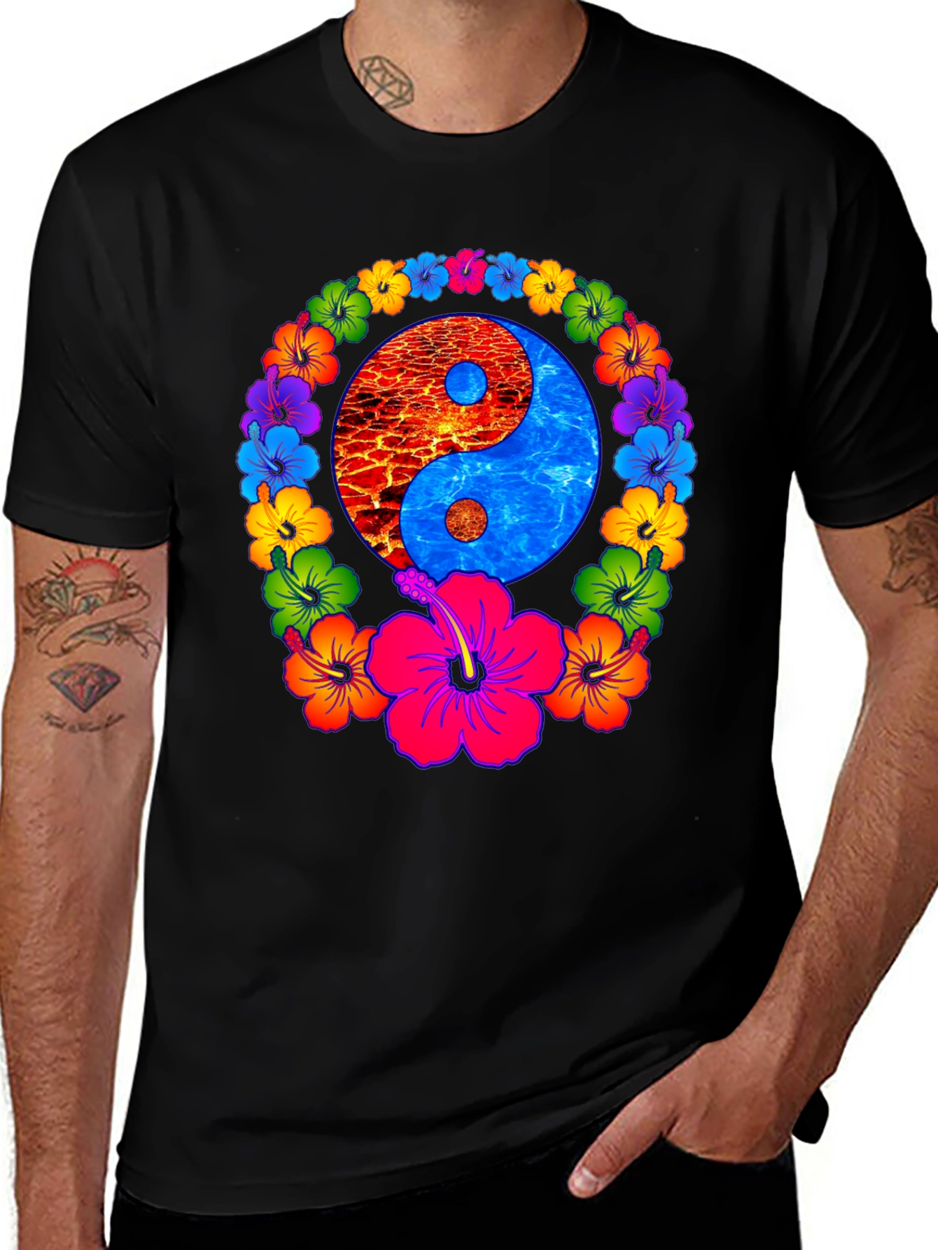 Yin Yang Hibiscus T-Shirt - Fire and Water Balance