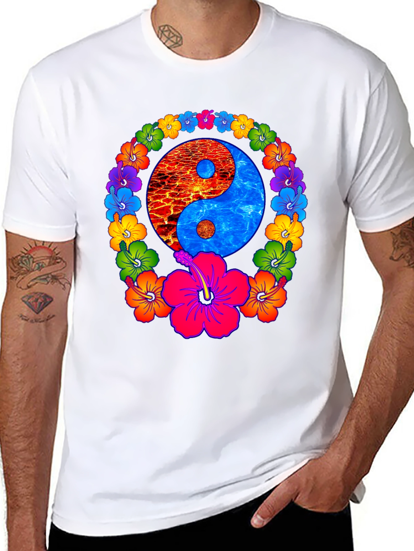 Yin Yang Hibiscus T-Shirt - Fire and Water Balance