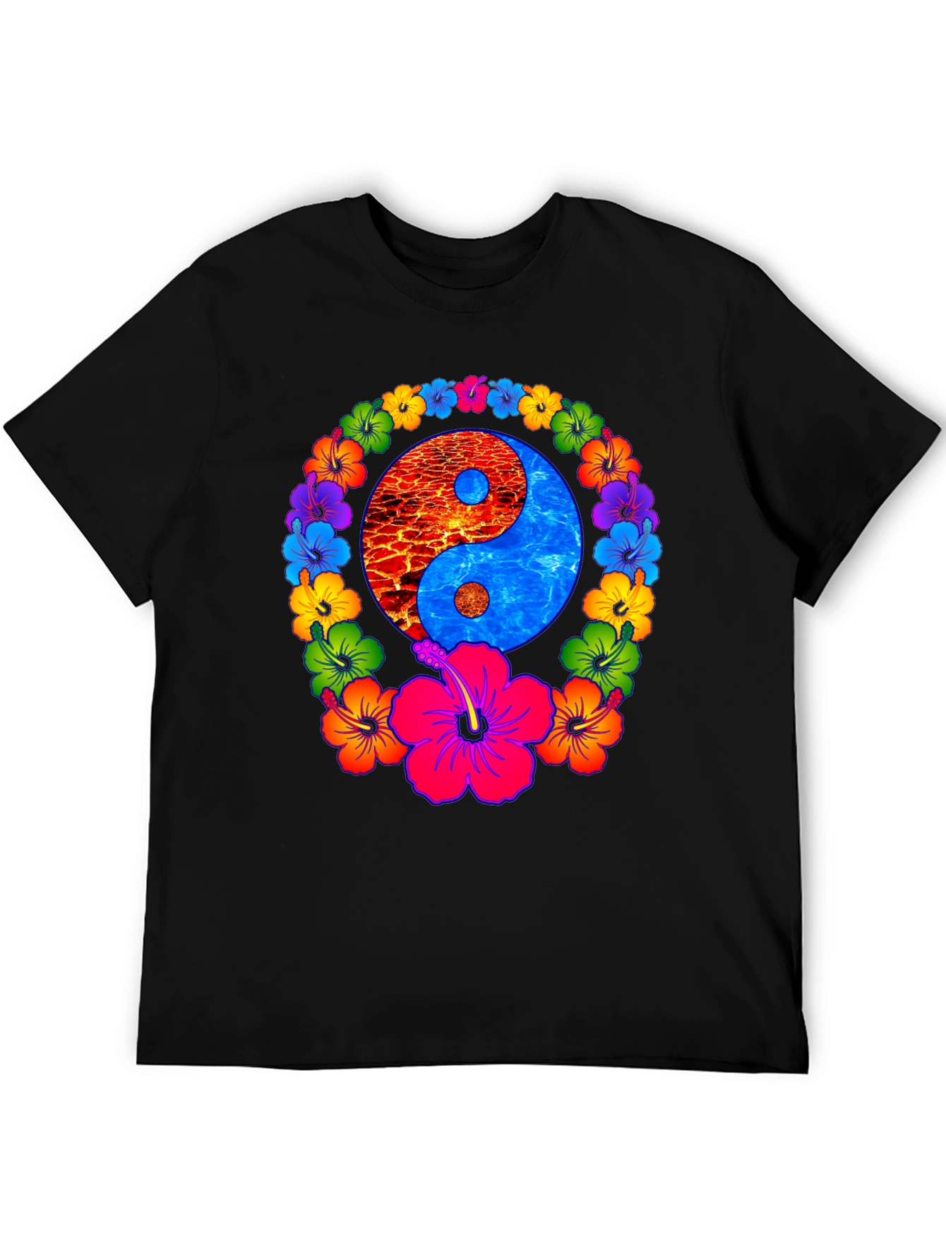 Yin Yang Hibiscus T-Shirt - Fire and Water Balance