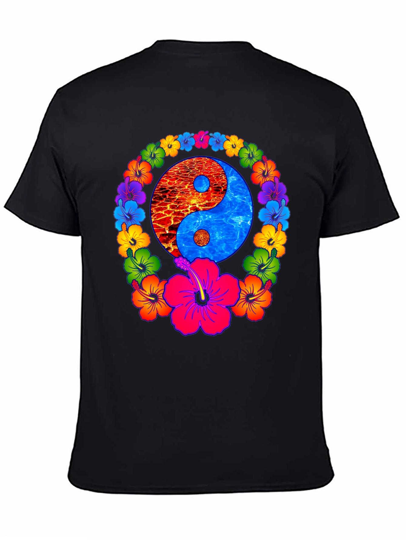 Yin Yang Hibiscus T-Shirt - Fire and Water Balance