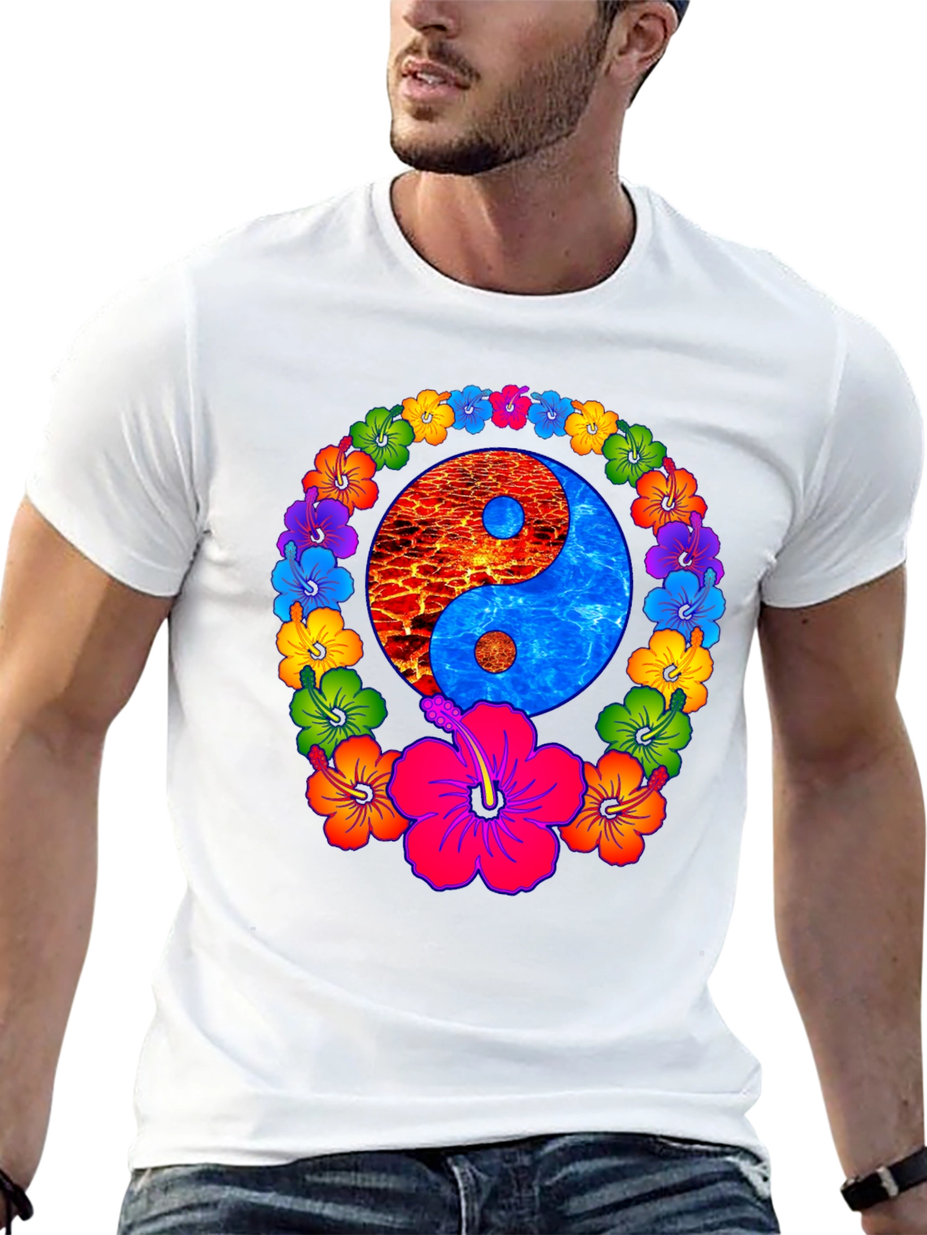 Yin Yang Hibiscus T-Shirt - Fire and Water Balance