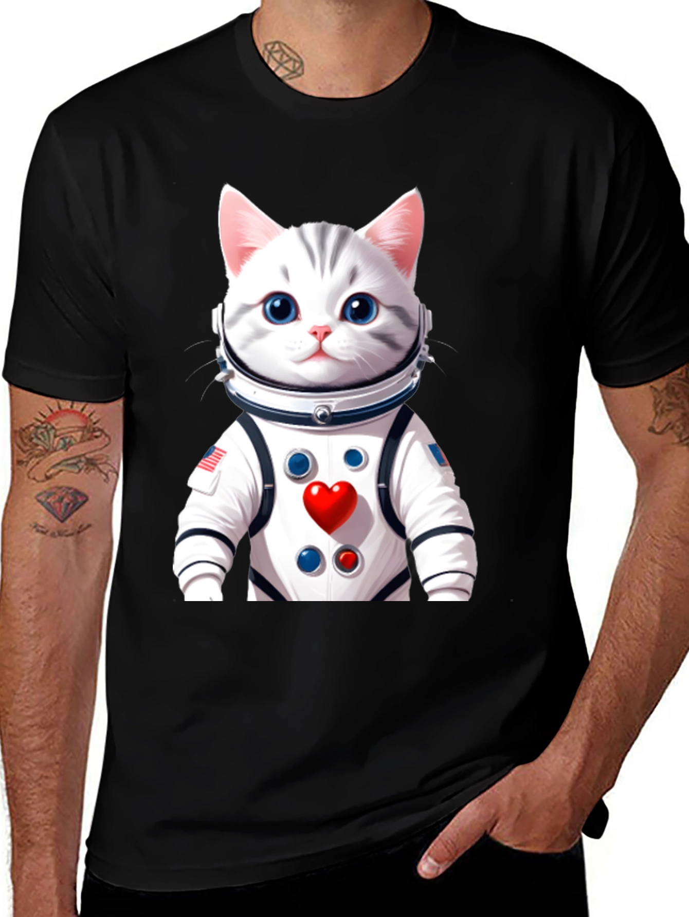 Astronaut Cat Graphic T-Shirt - Space Lover Tee