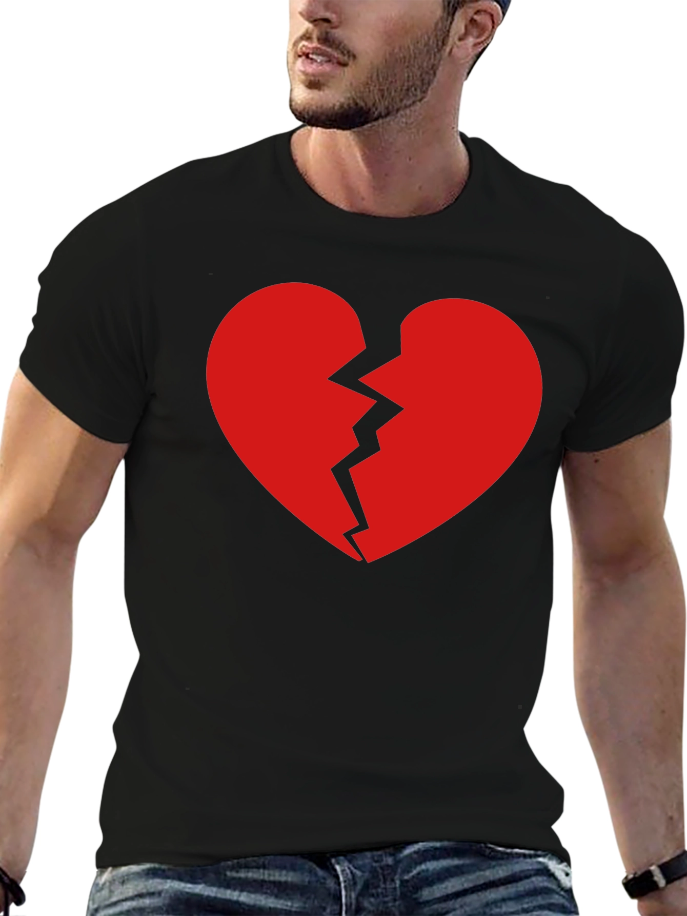 Broken Heart Graphic Tee - Black Cotton T-Shirt