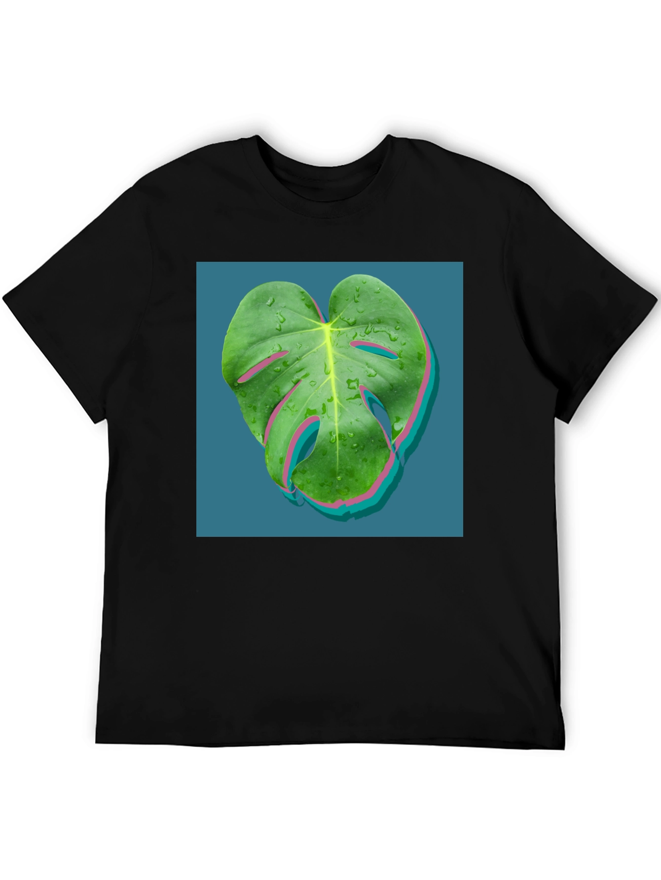 Modern Monstera Leaf Graphic Tee - Black