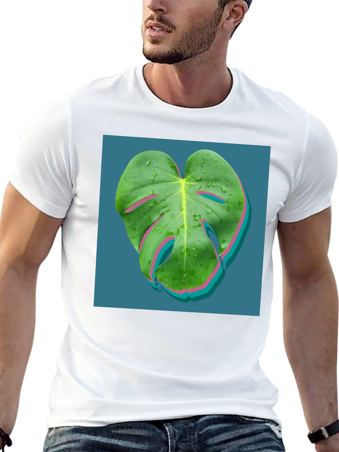 Modern Monstera Leaf Graphic Tee - Black