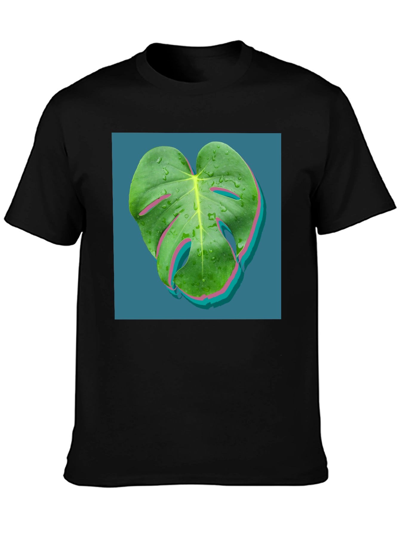 Modern Monstera Leaf Graphic Tee - Black