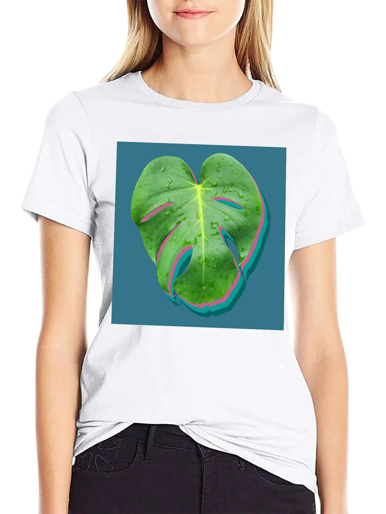 Modern Monstera Leaf Graphic Tee - Black