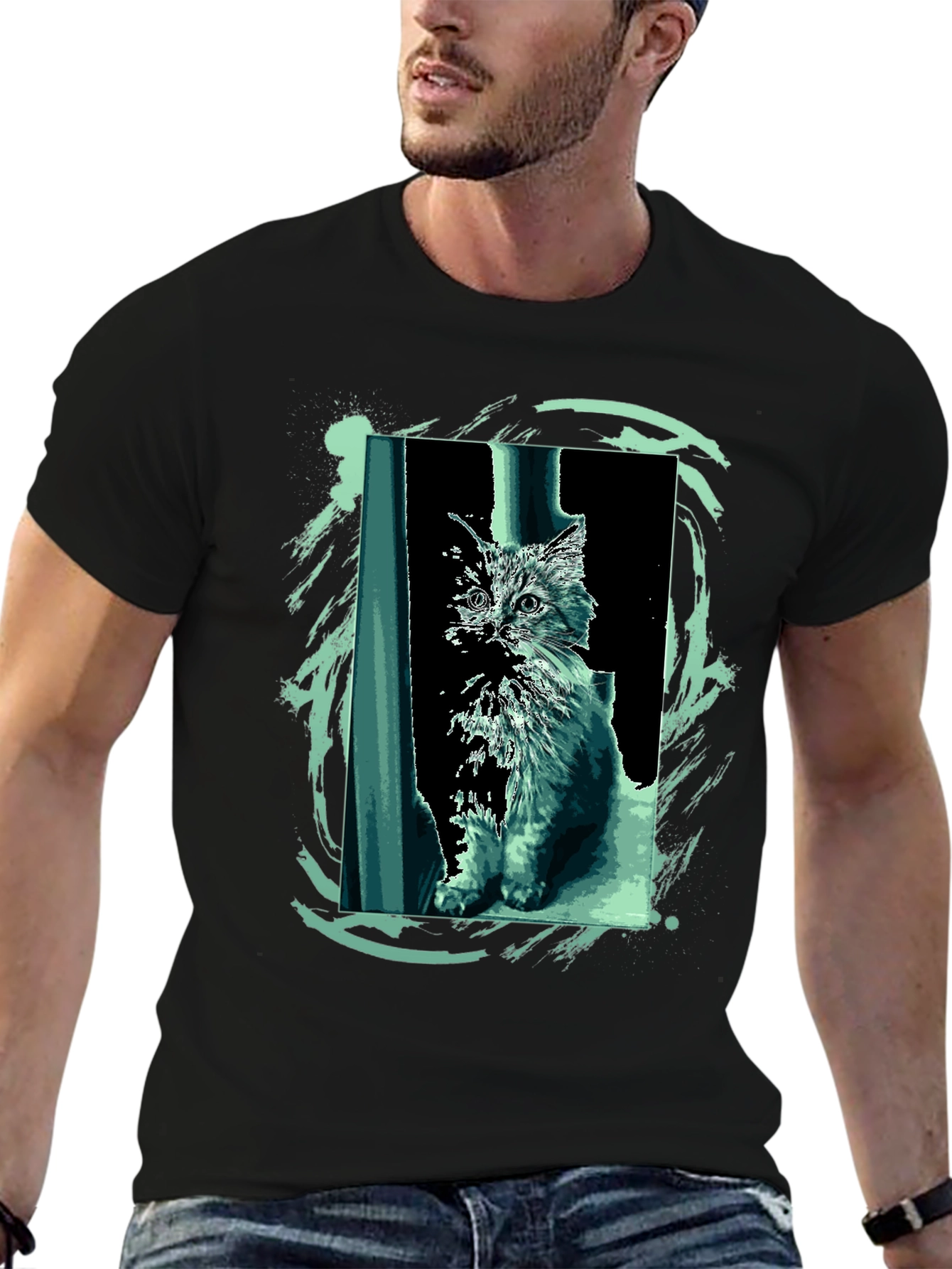 Cat Art Black T-Shirt