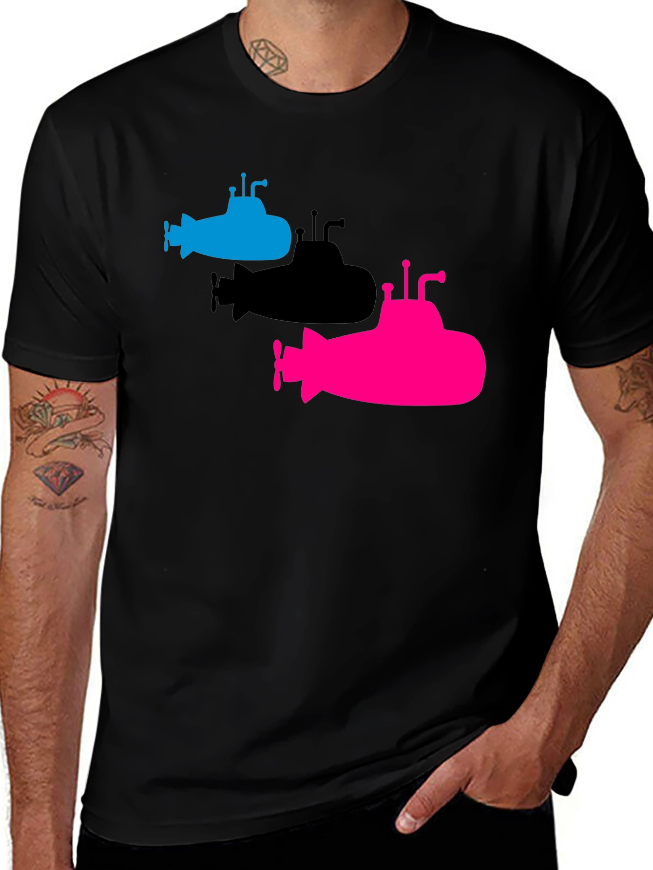 Submarine Trio Graphic Tee - Black Cotton T-Shirt