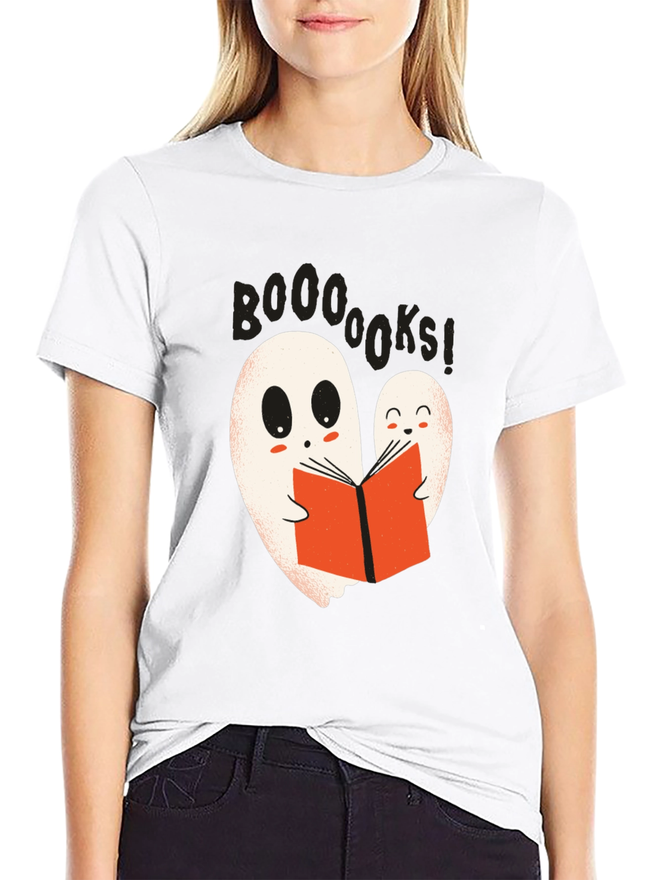 Booooks! Ghost Reading Book Graphic T-Shirt