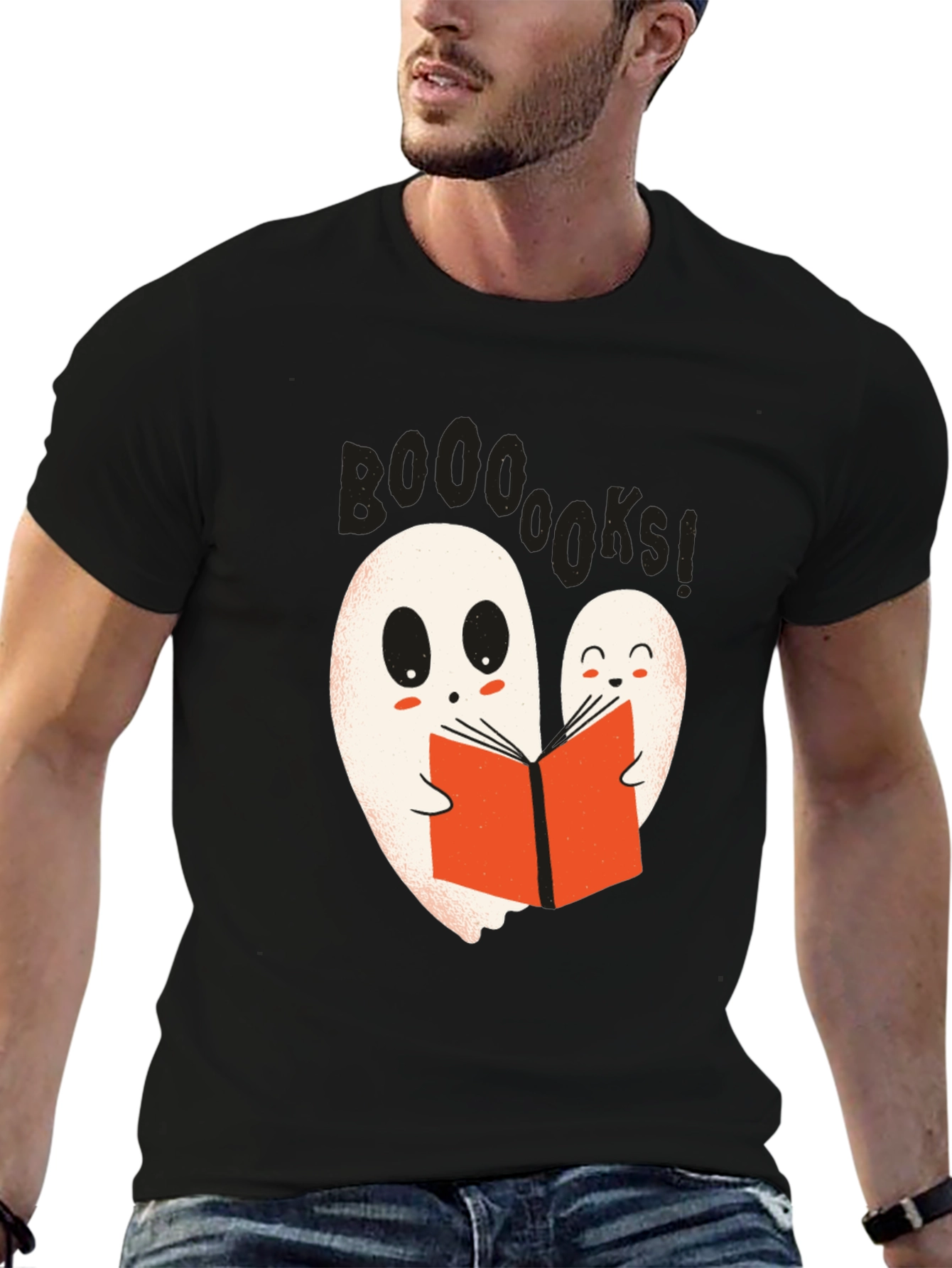 Booooks! Ghost Reading Book Graphic T-Shirt