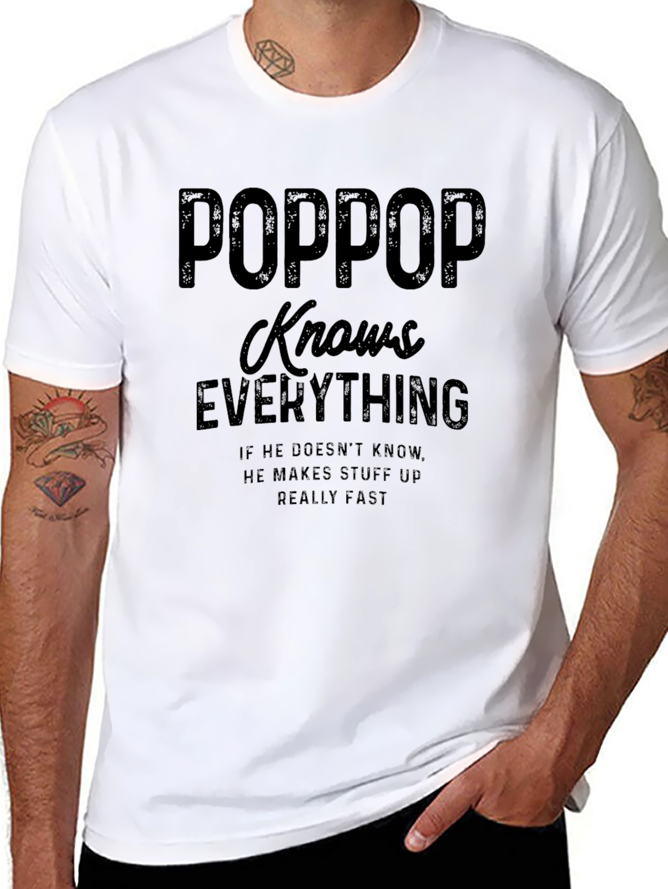 Pop Pop Knows Everything Mens Black T-Shirt