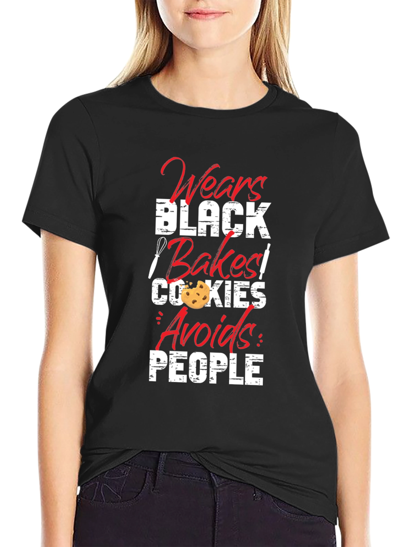 Wears Black Bakes Cookies Avoids People T-Shirt