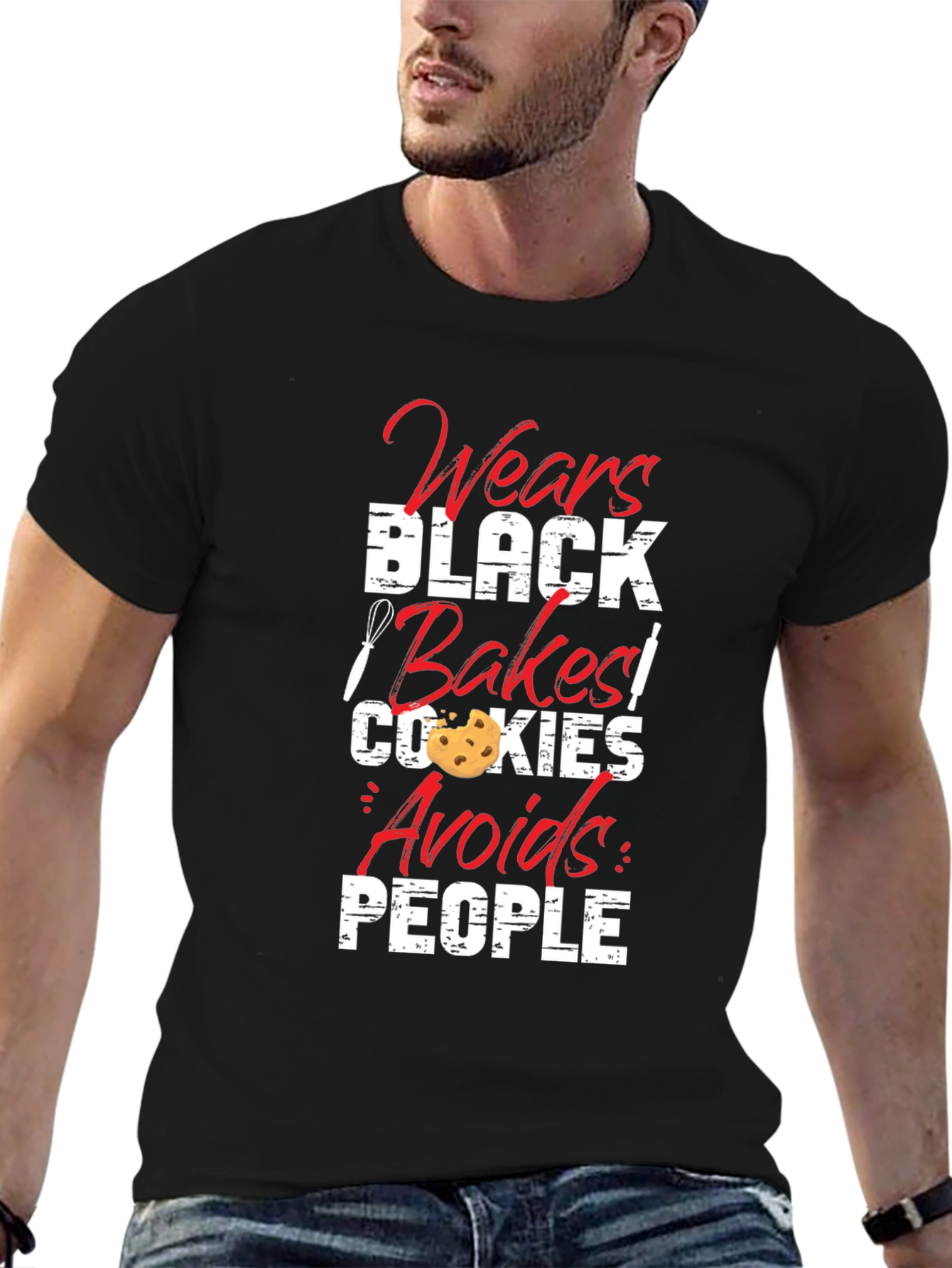 Wears Black Bakes Cookies Avoids People T-Shirt