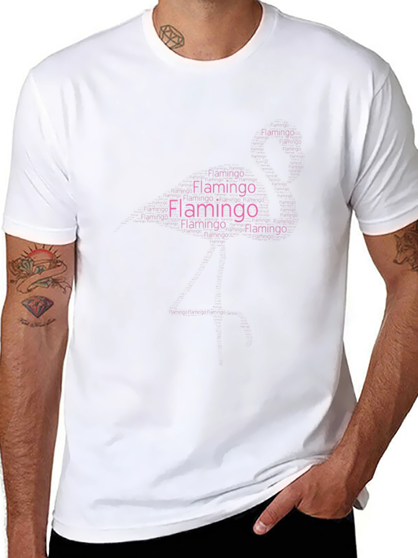Flamingo Word Art Graphic Black T-Shirt