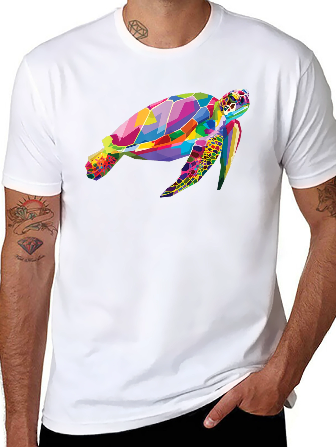 Geometric Turtle Graphic Tee - Black Cotton Comfort