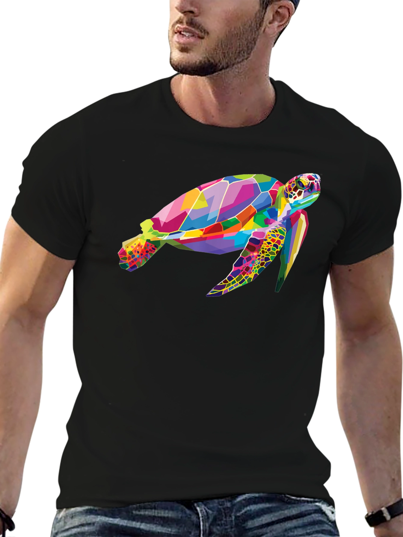 Geometric Turtle Graphic Tee - Black Cotton Comfort