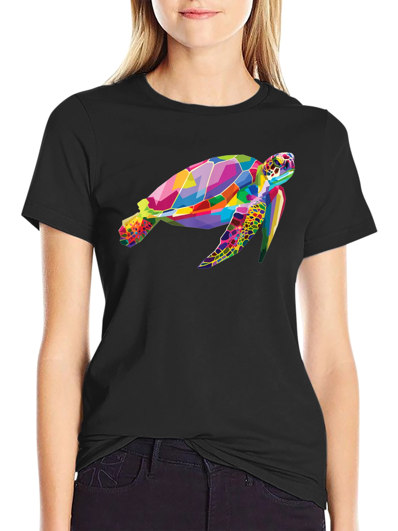 Geometric Turtle Graphic Tee - Black Cotton Comfort