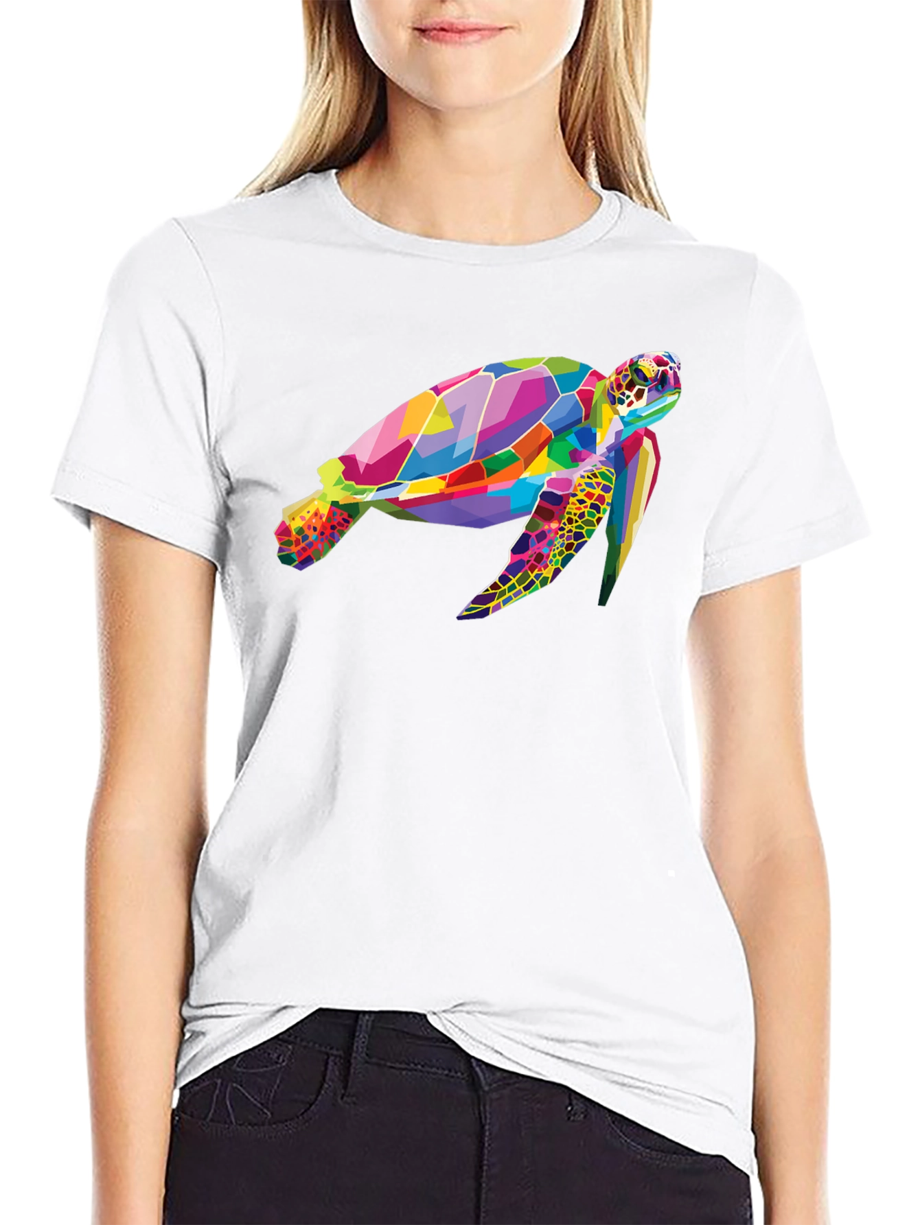 Geometric Turtle Graphic Tee - Black Cotton Comfort