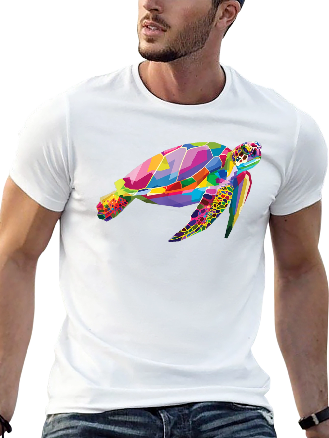 Geometric Turtle Graphic Tee - Black Cotton Comfort