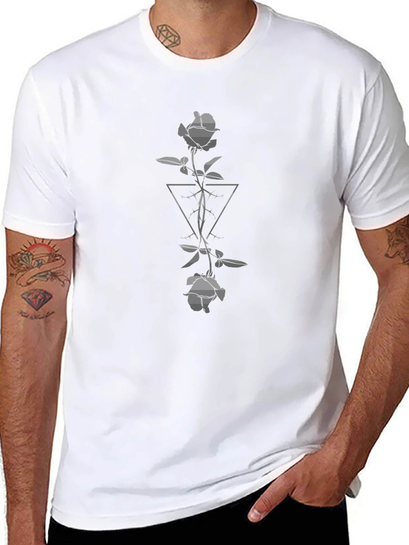 Rose & Triangle Graphic Tee - Mens Black T-Shirt
