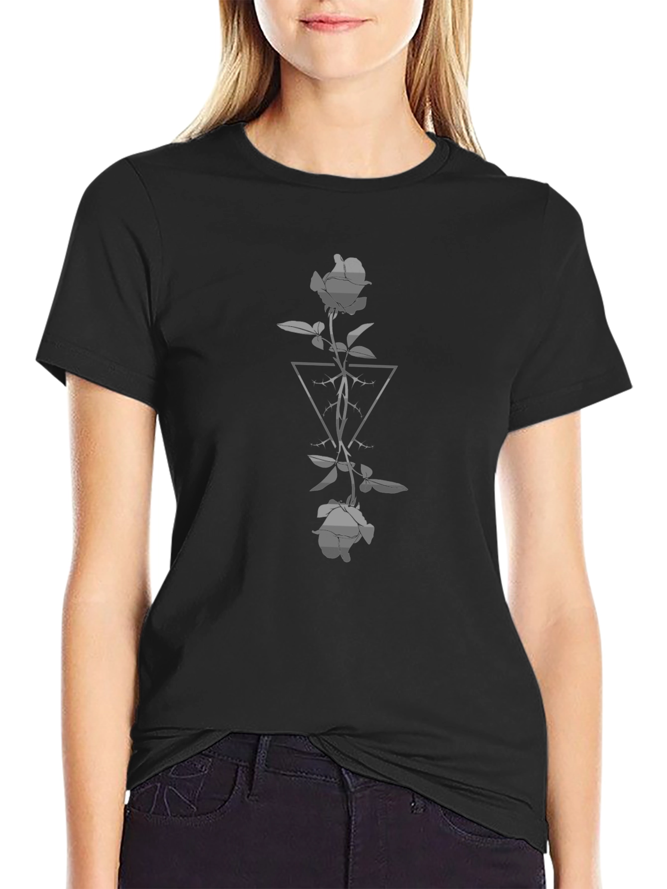 Rose & Triangle Graphic Tee - Mens Black T-Shirt