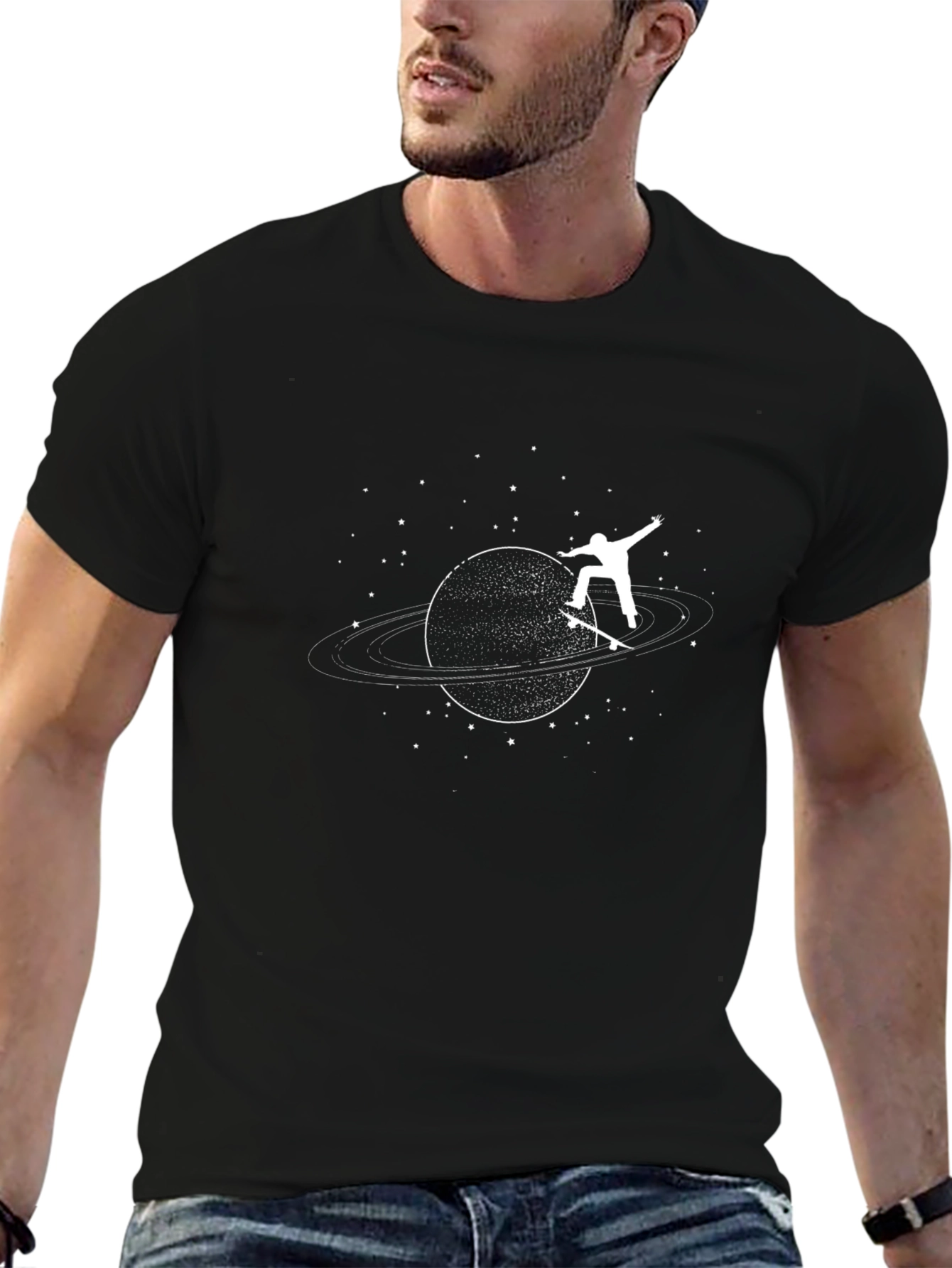 Skateboarding Planet Graphic Tee - Stylish Black T-Shirt