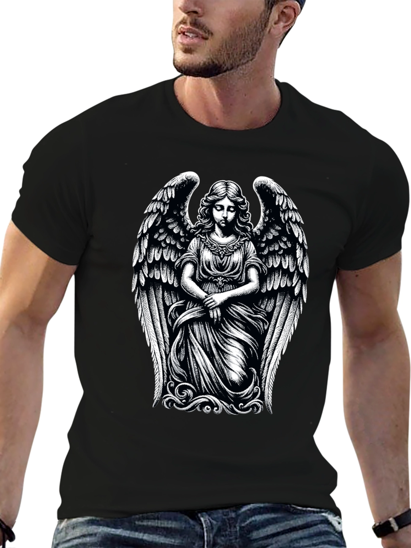 Angel Graphic Print Tee - Black