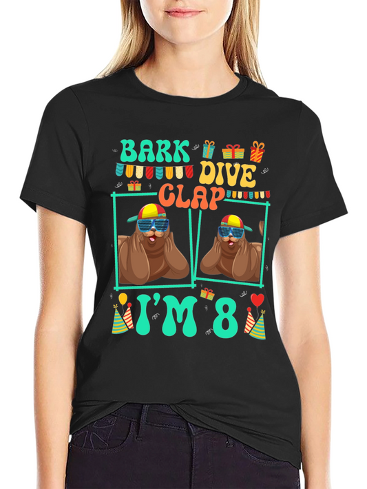 Bark Dive Clap Im 8 Funny Sea Lion Birthday T-Shirt
