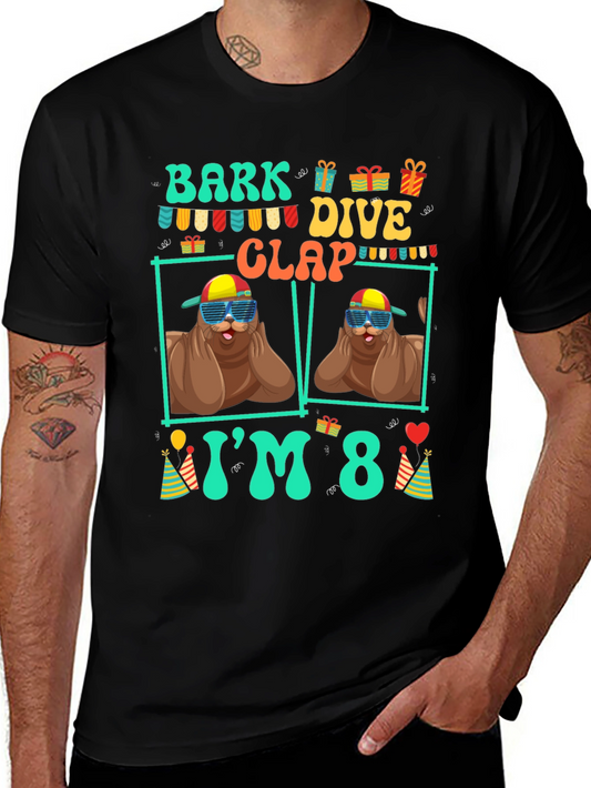 Bark Dive Clap Im 8 Funny Sea Lion Birthday T-Shirt
