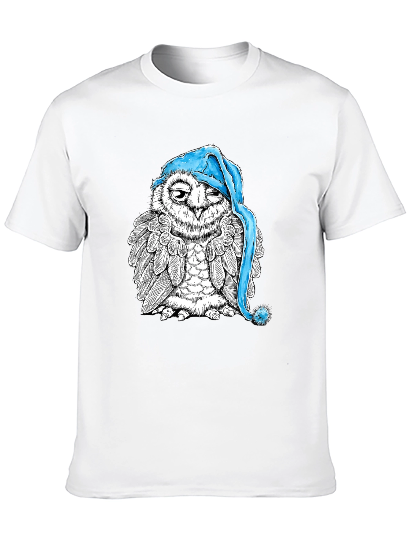 Sleepy Owl Graphic Tee - Black Cotton T-Shirt
