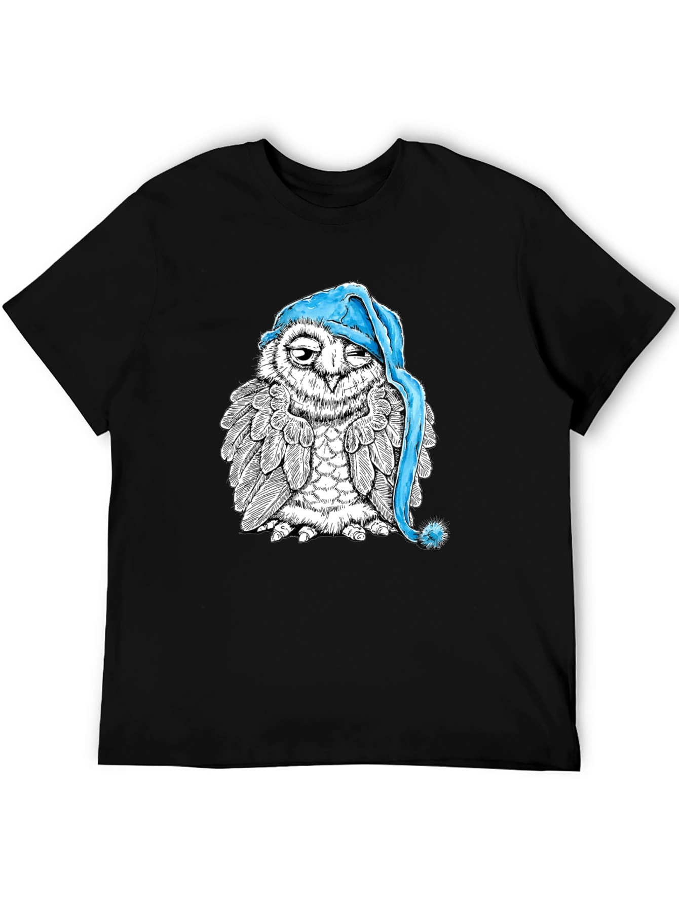 Sleepy Owl Graphic Tee - Black Cotton T-Shirt