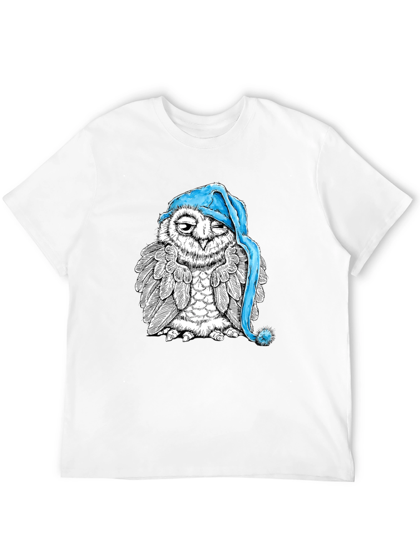 Sleepy Owl Graphic Tee - Black Cotton T-Shirt
