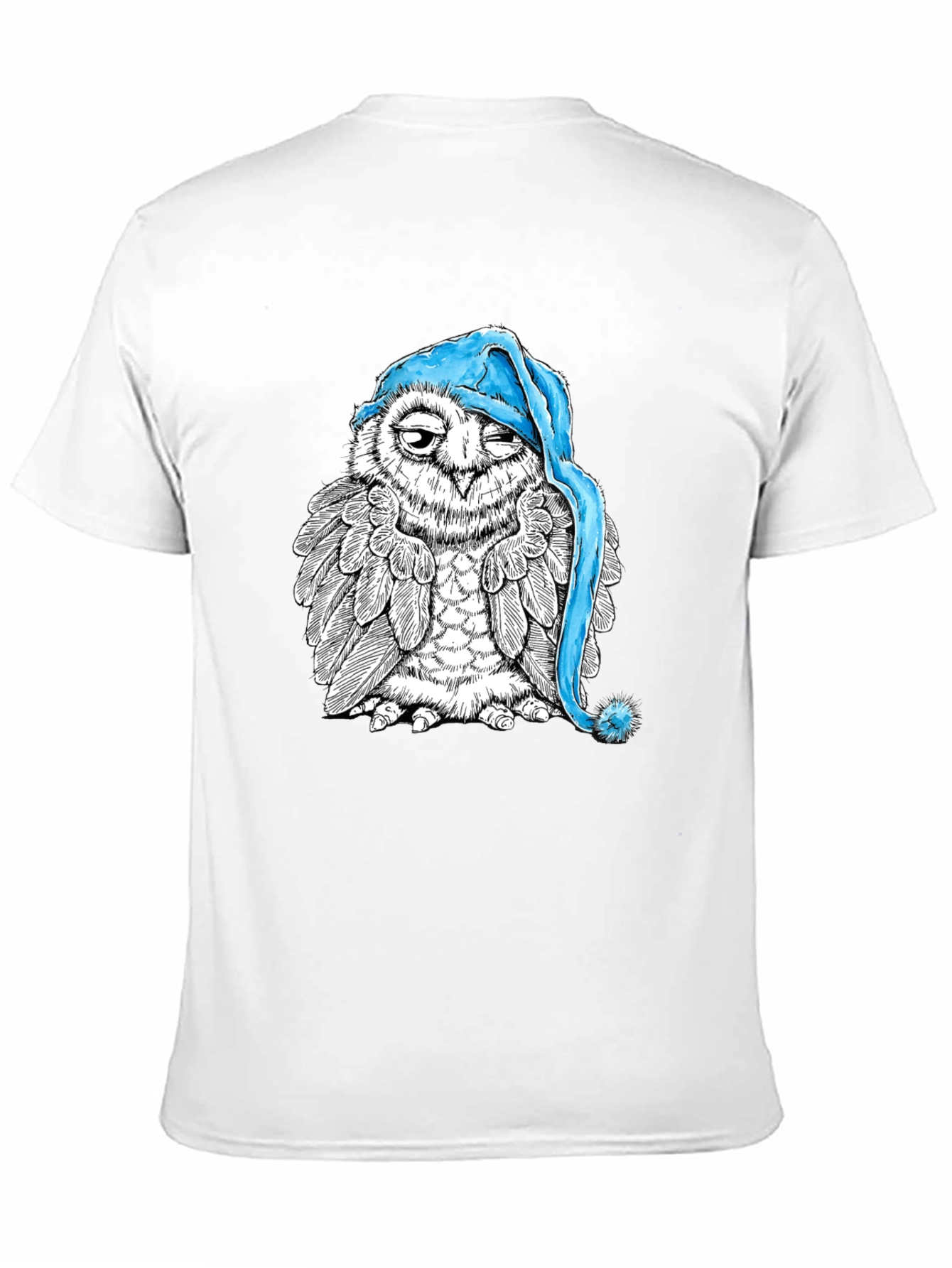 Sleepy Owl Graphic Tee - Black Cotton T-Shirt
