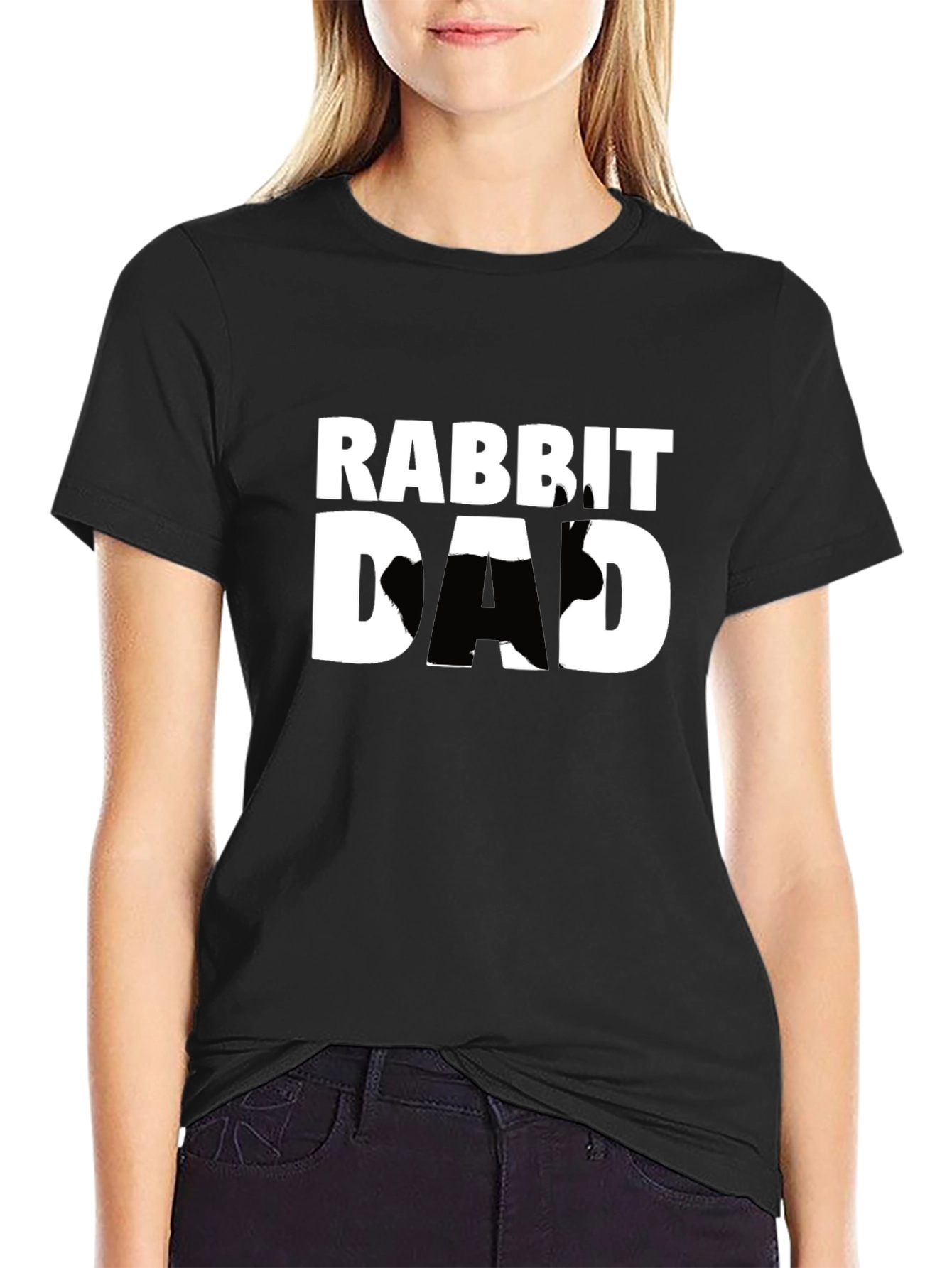 Rabbit Dad T-Shirt - Black Cotton Graphic Tee