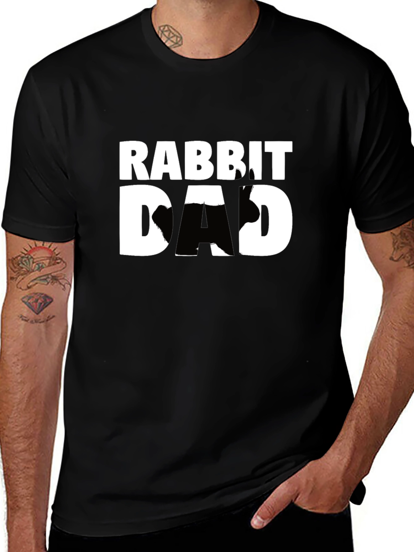 Rabbit Dad T-Shirt - Black Cotton Graphic Tee