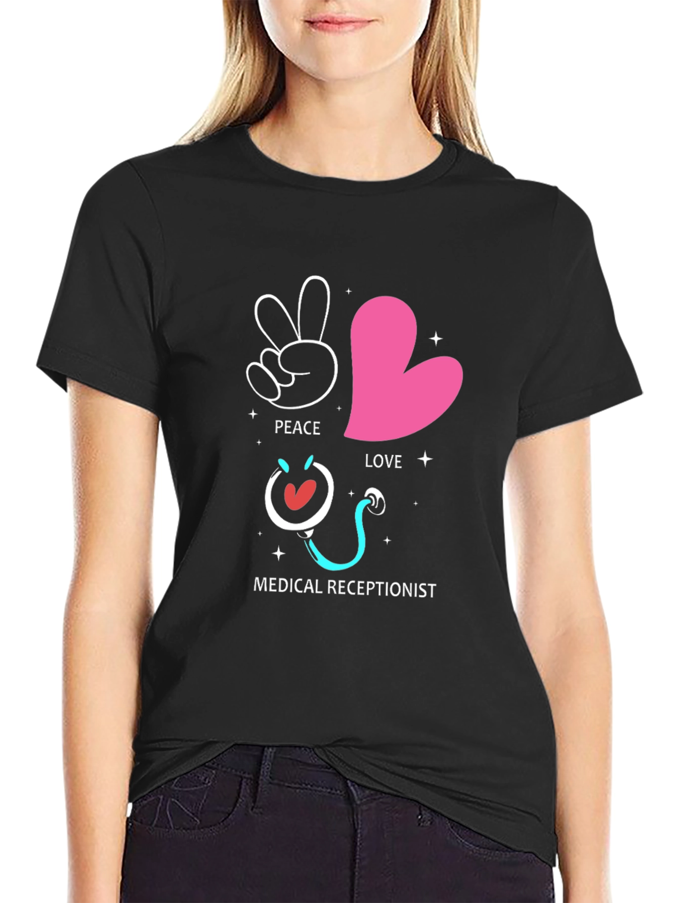 Peace Love Medical Receptionist Graphic Tee