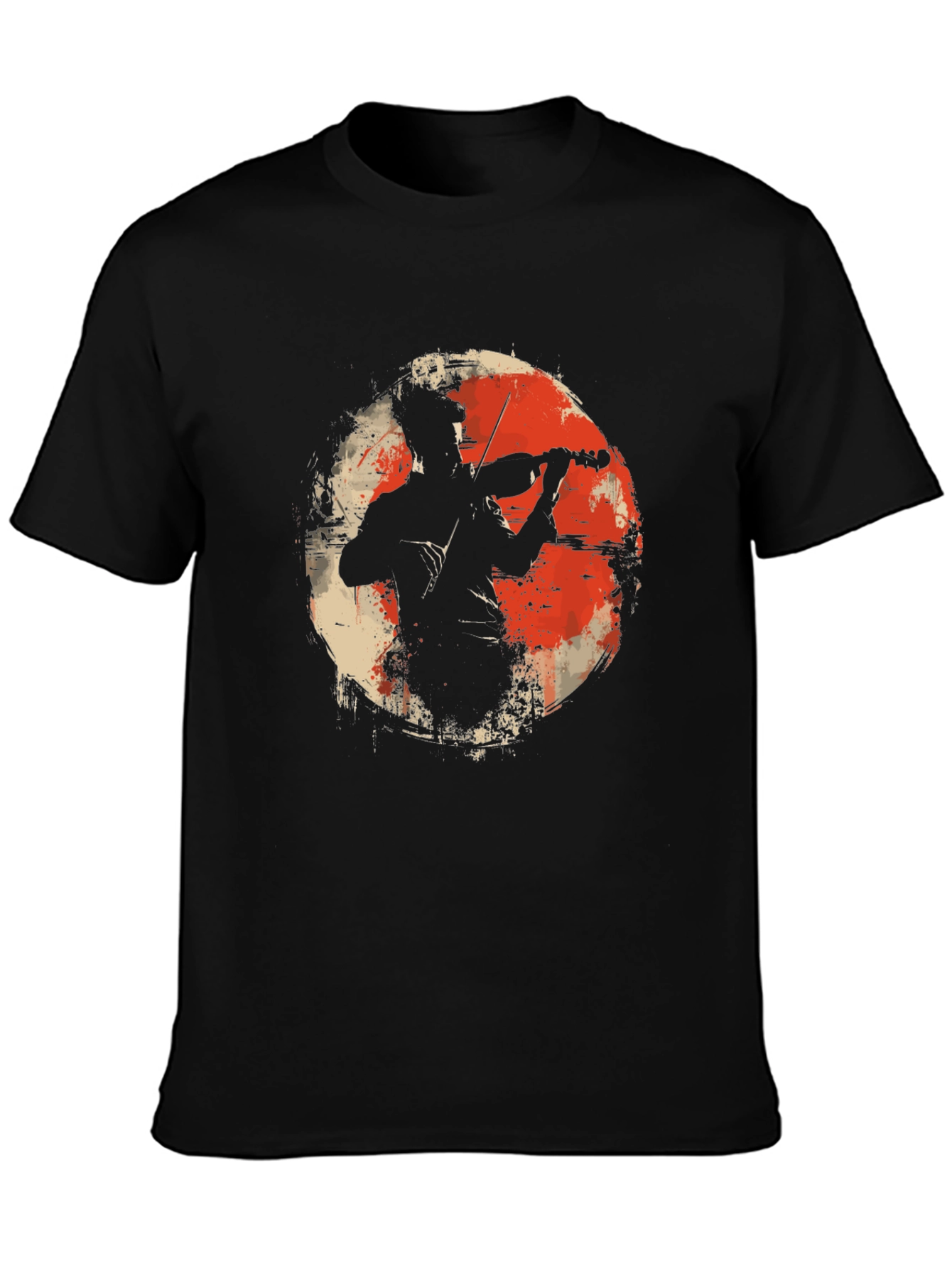 Violinist Silhouette Graphic Tee - Black Cotton T-Shirt