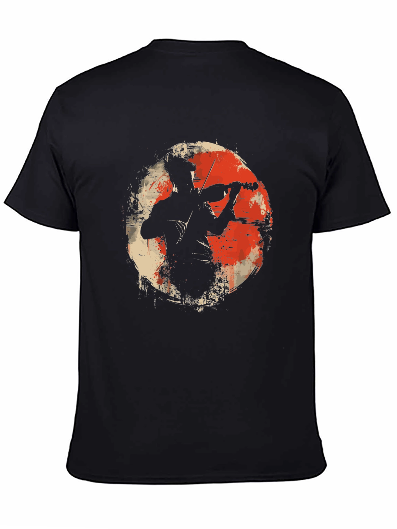 Violinist Silhouette Graphic Tee - Black Cotton T-Shirt