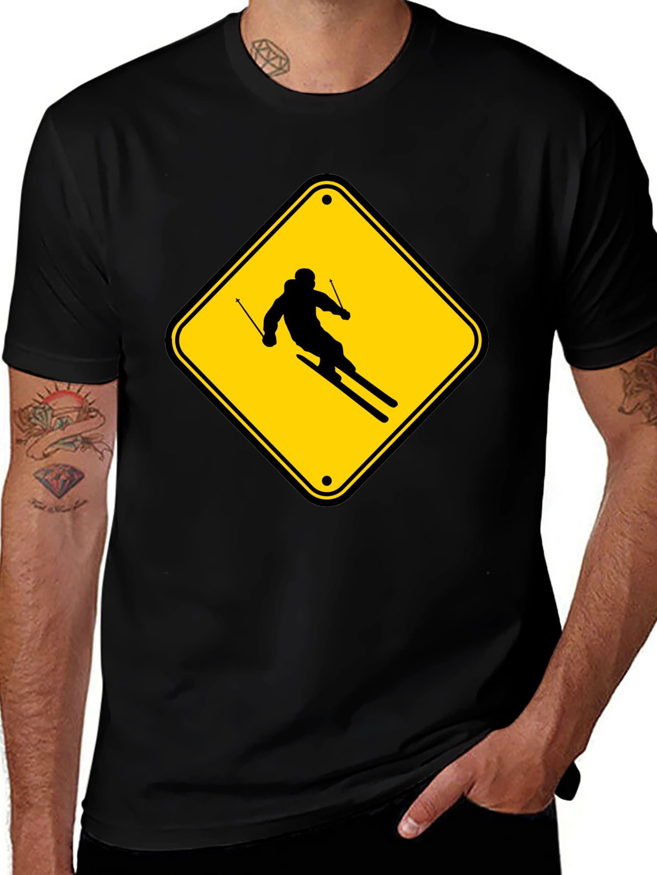 Ski Sign T-Shirt - Caution Skier Tee