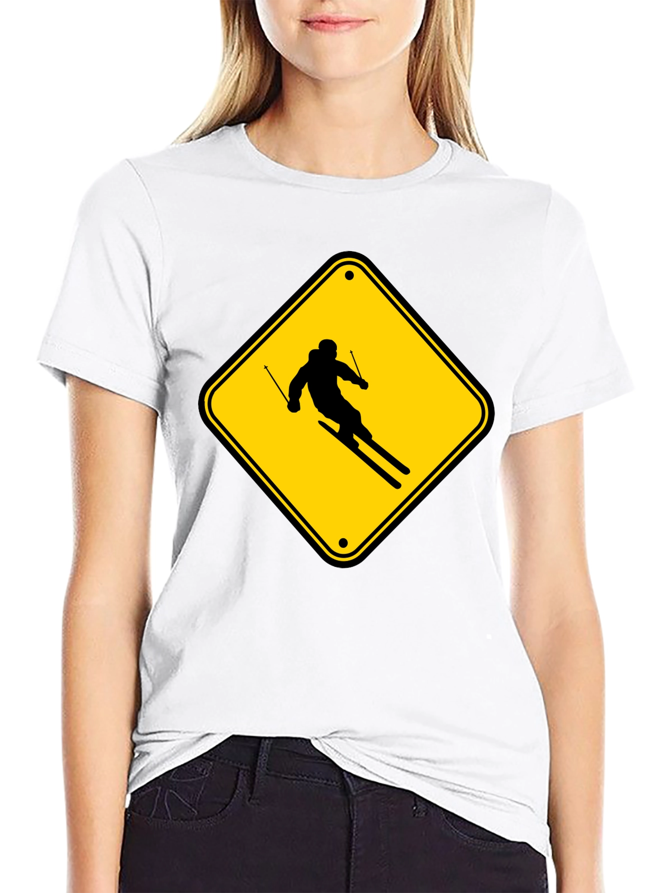 Ski Sign T-Shirt - Caution Skier Tee