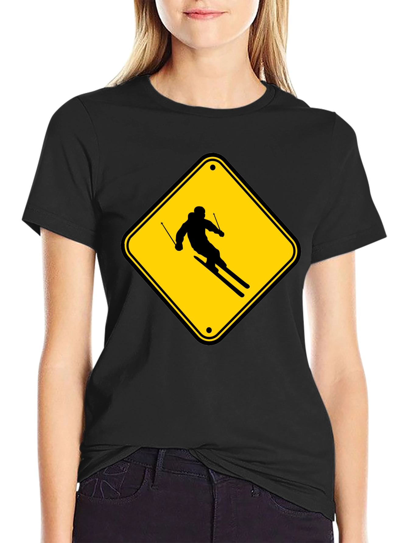 Ski Sign T-Shirt - Caution Skier Tee
