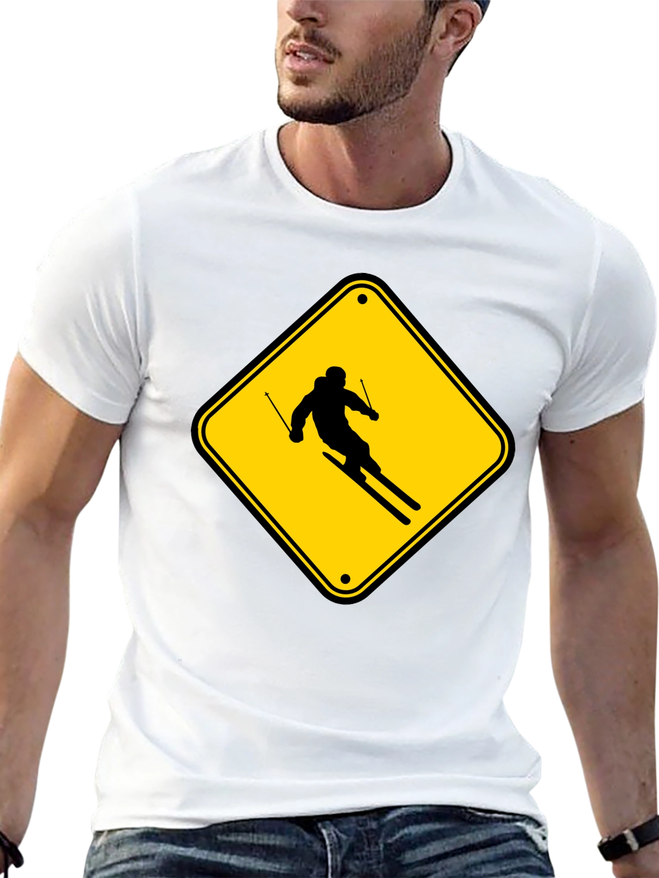Ski Sign T-Shirt - Caution Skier Tee